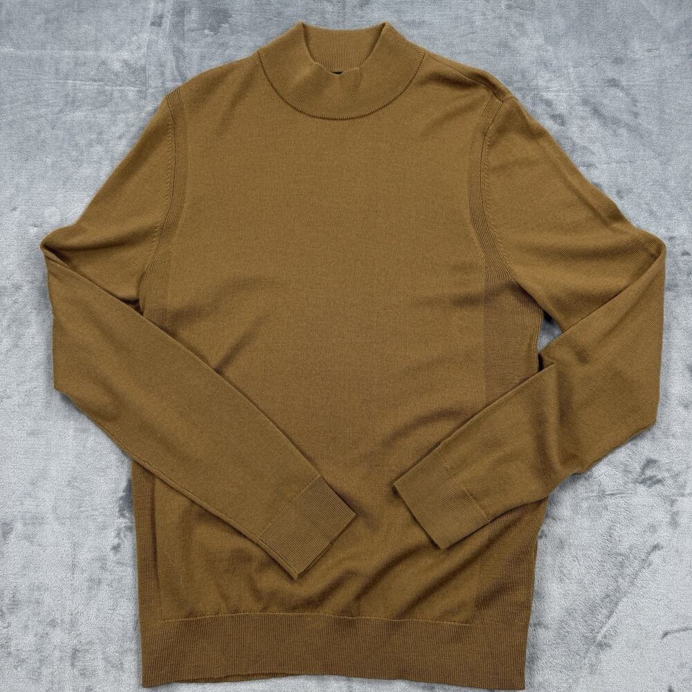 Express Mens Medium Mock Neck Sweater Brown Merino Wool Blend Pullover